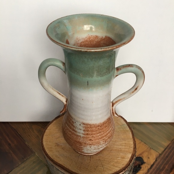 Ombré Glazed Handmade Pottery Colorful Handle Vase - Picture 9 of 10
